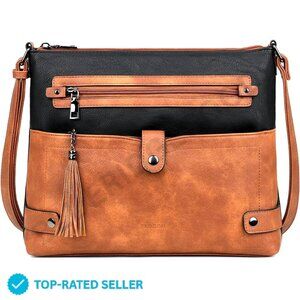 Brand New FADEON Crossbody Bag Brown Black Multi Pocket